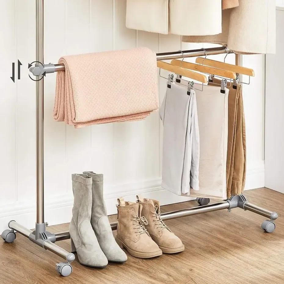 Bobbel Home - Garderoberek - Met wieltjes - Hoogte verstelbaar - RVS - Zilver