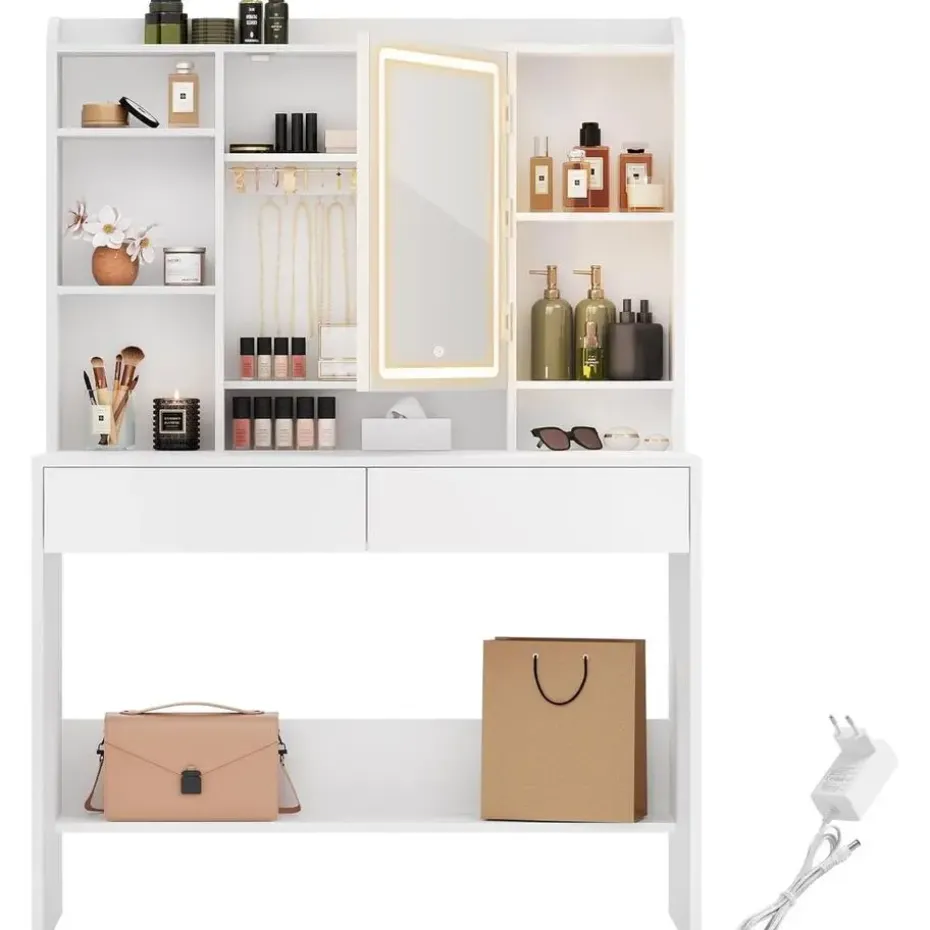Bobbel Home - Moderne Witte Make-up tafel met Instelbare LED Verlichting
