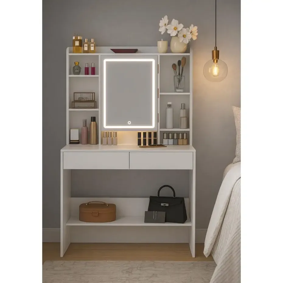 Bobbel Home - Moderne Witte Make-up tafel met Instelbare LED Verlichting