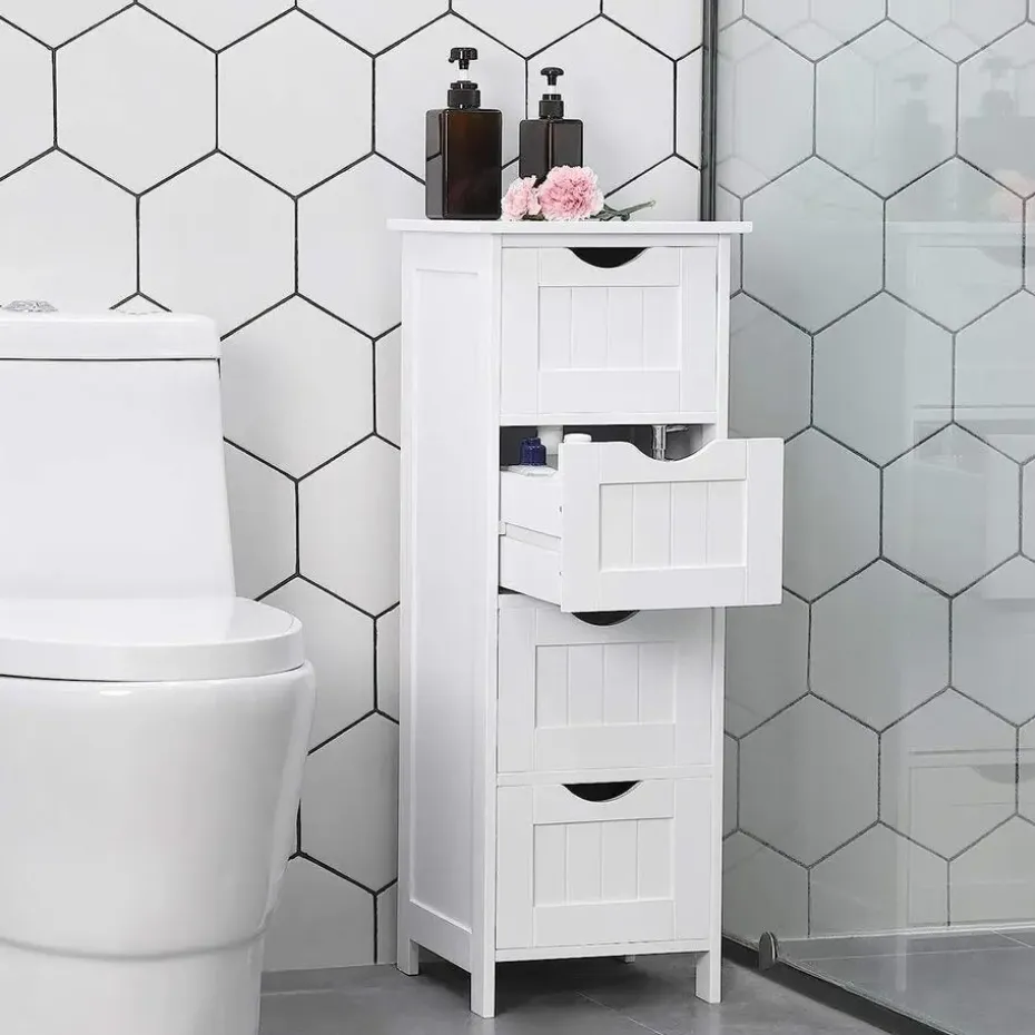 Bobbel Home - Smalle Ladekast - 4 Lades - Hout - Wit