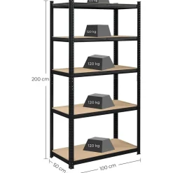 Bobbel Home - Stellingkast -Verstelbare planken - 200x100x50cm - 875 kg - Zwart