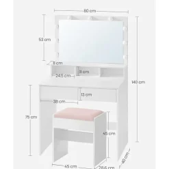Bobbel Home - Witte Kaptafel - Rechthoekige spiegel - Gloeilampen