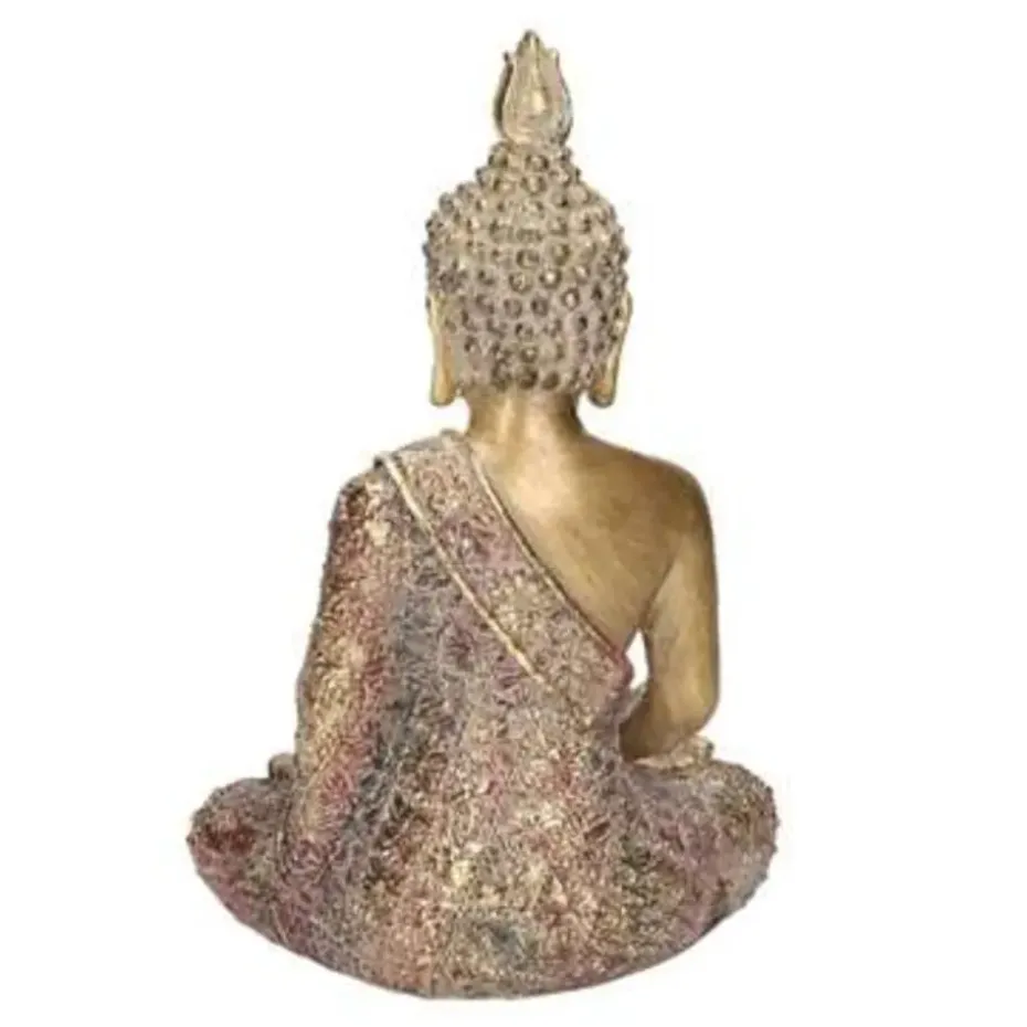 Boeddha beeld - goudkleurig - zittend - polystone - 20 cm