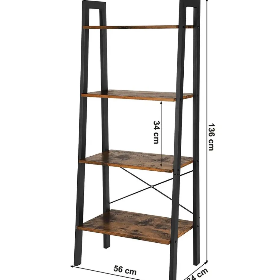 Boekenkast - industriële look - 56x137x34 cm - vintage bruin