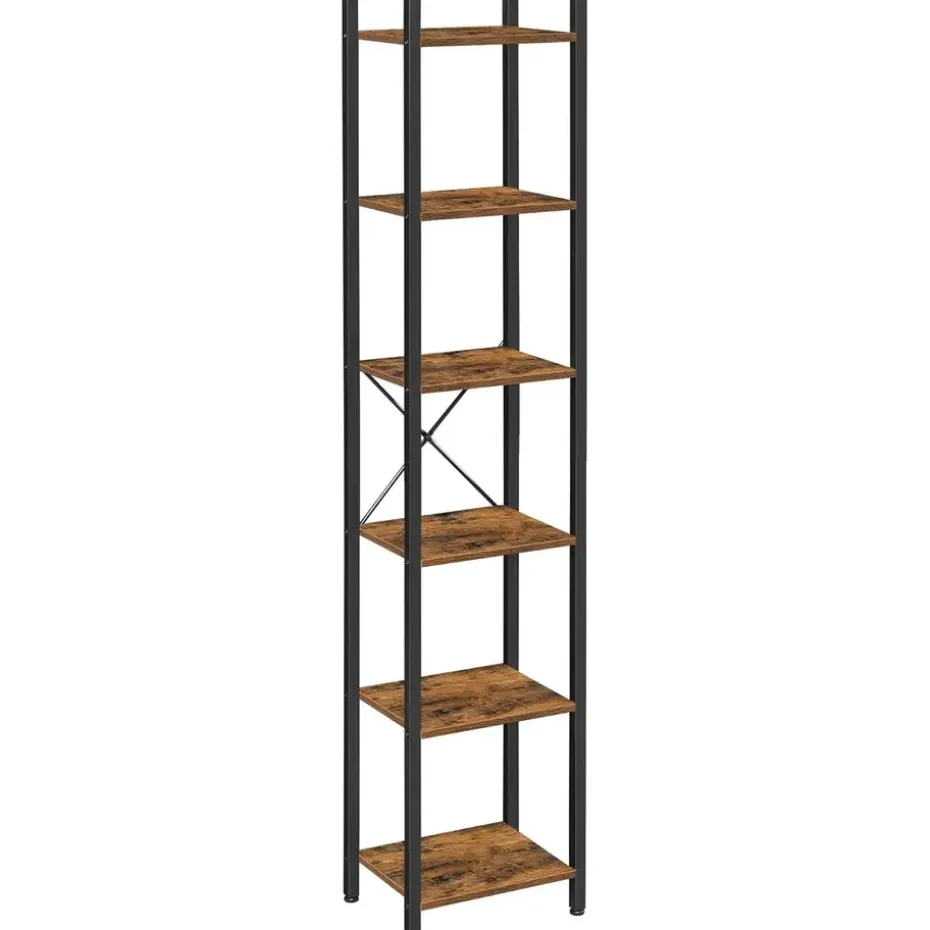 Boekenkast - Opbergrek Met 6 Planken - Open Planken - Vintage - Bruin/Zwart
