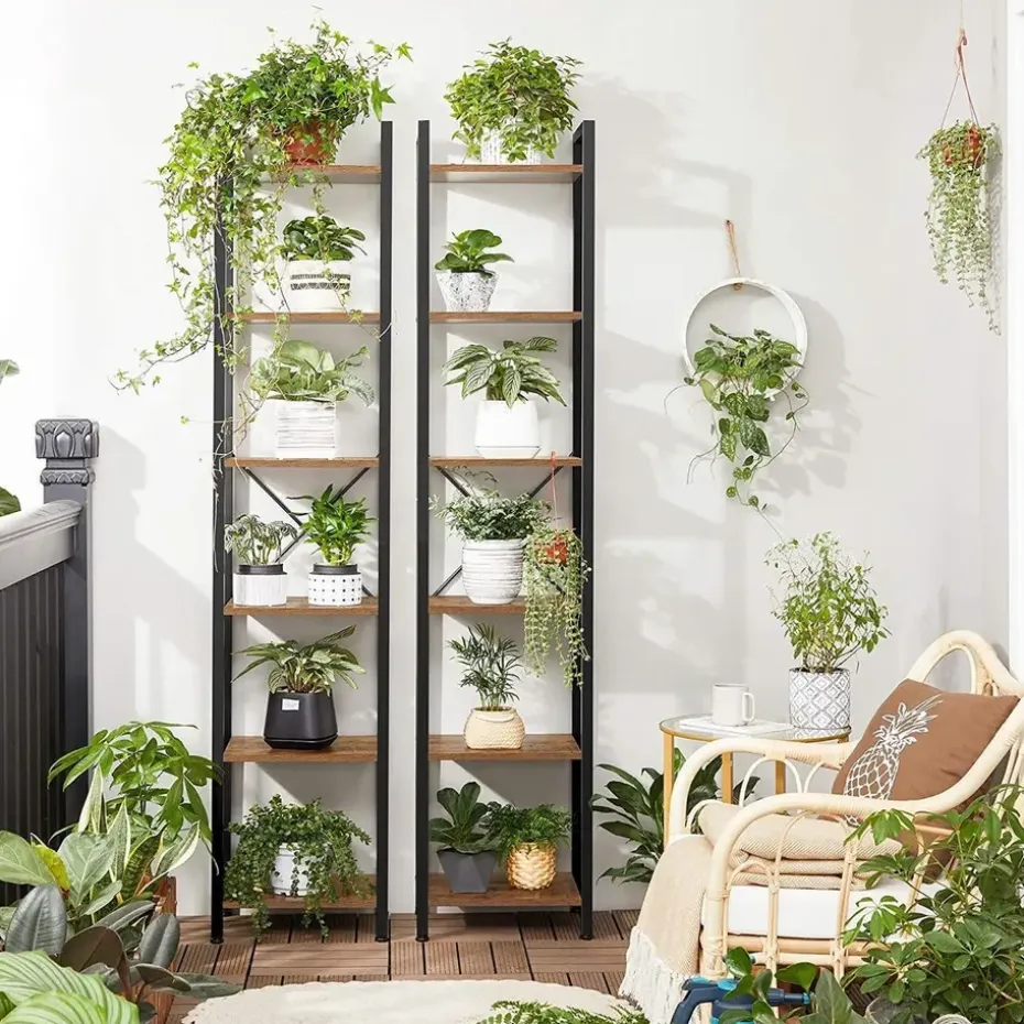 Boekenkast - Opbergrek Met 6 Planken - Open Planken - Vintage - Bruin/Zwart