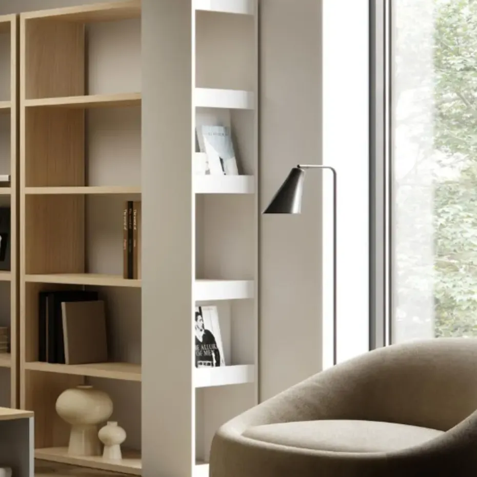 Boekenkast Ellana 7 open vakken-lichte eik/wit
