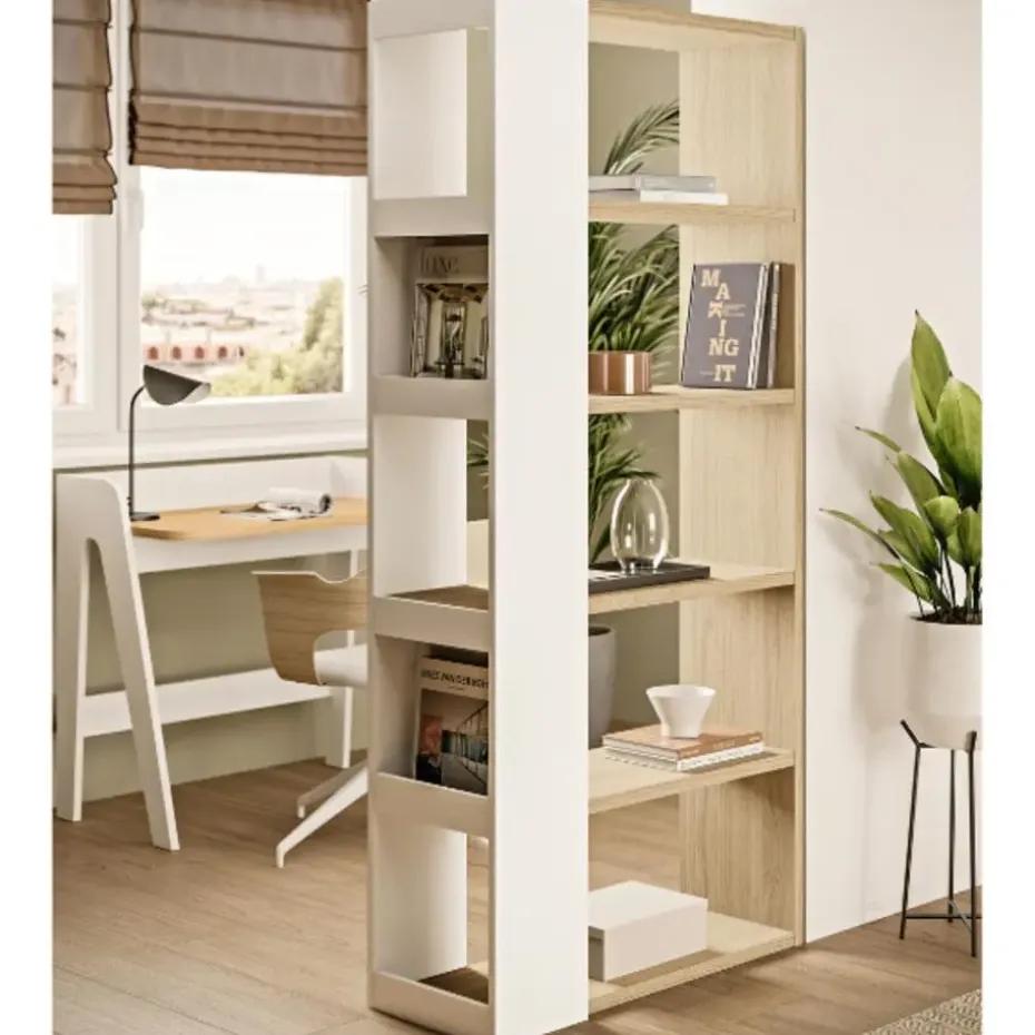 Boekenkast Ellana 7 open vakken-lichte eik/wit