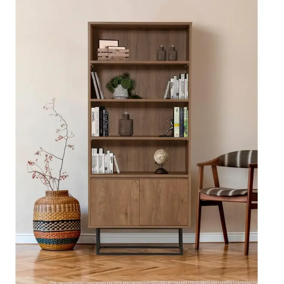 Boekenkast Walnoot Bruin Melamine - 80x36x182cm - Rea