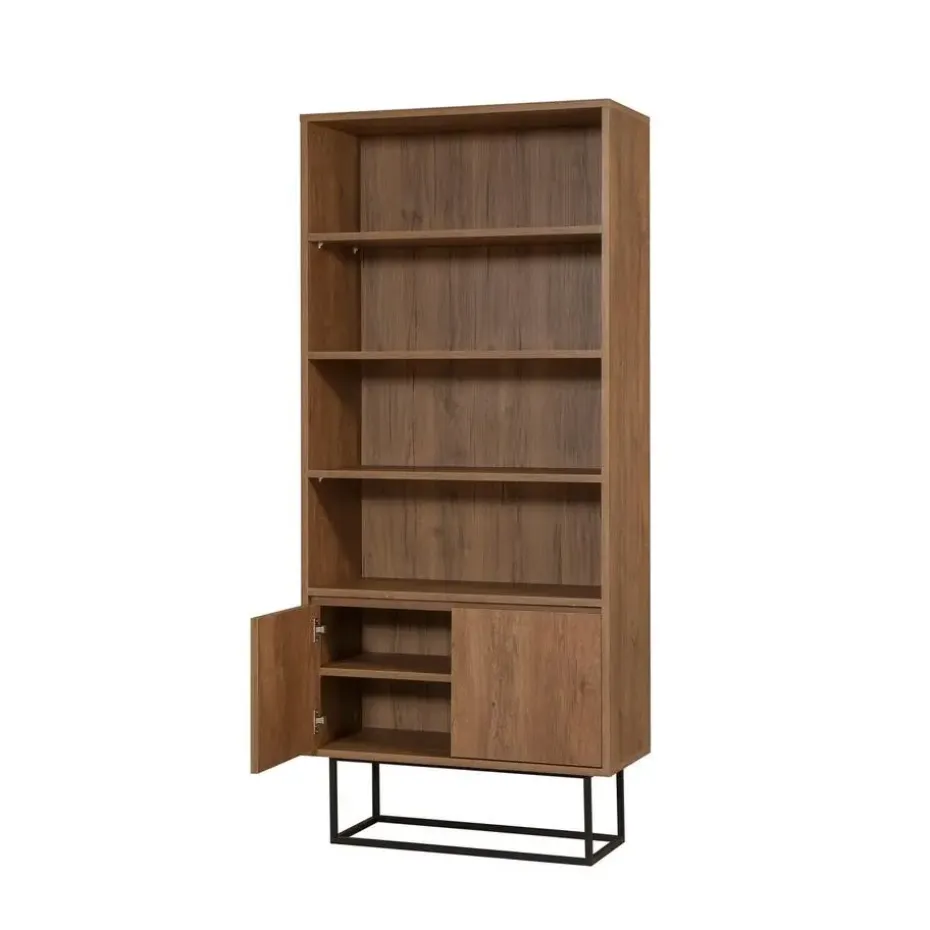 Boekenkast Walnoot Bruin Melamine - 80x36x182cm - Rea