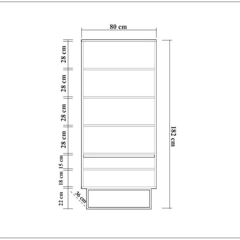 Boekenkast Walnoot Bruin Melamine - 80x36x182cm - Rea