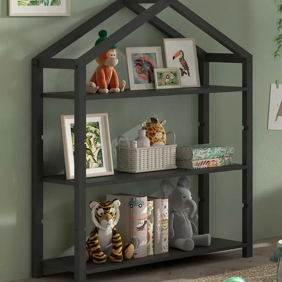 Boekenrek Dallas - 111x40x141cm - massief dennenhout - antraciet
