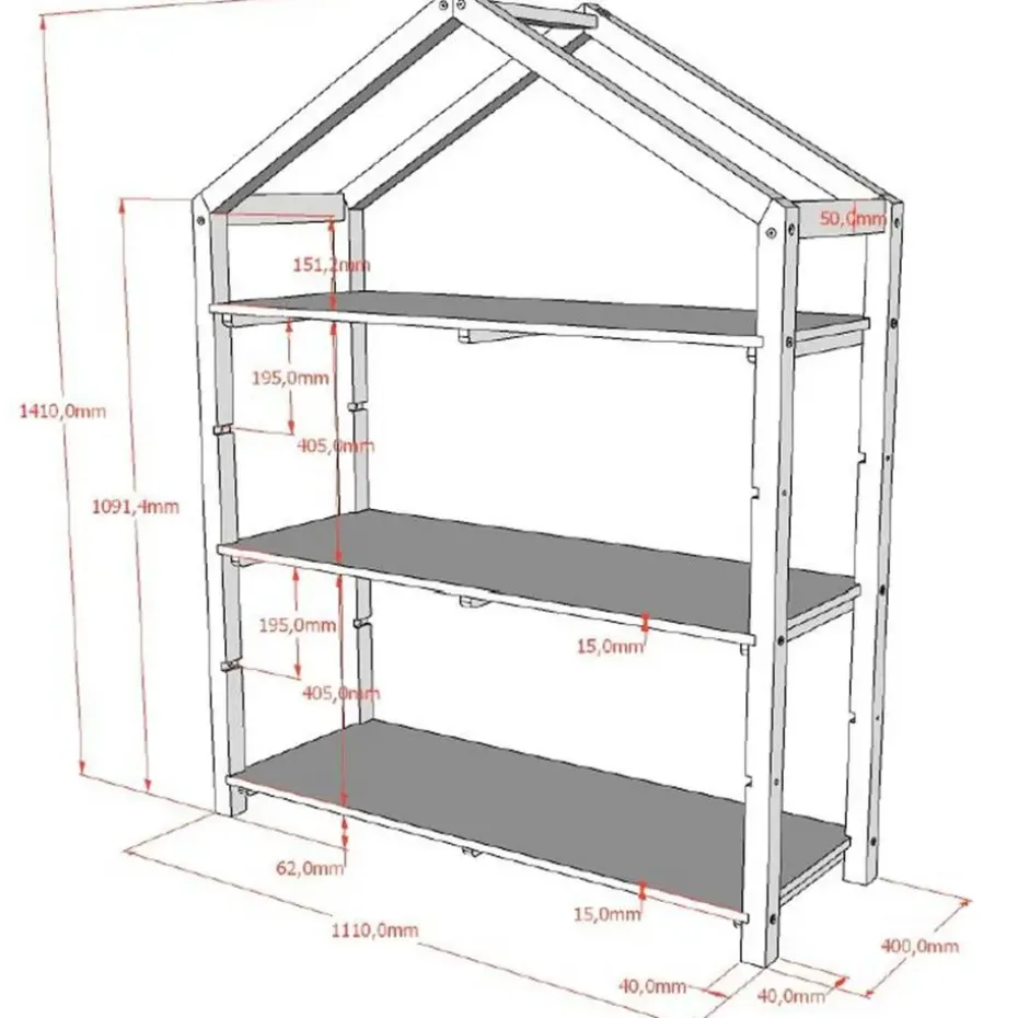 Boekenrek Dallas - 111x40x141cm - massief dennenhout - antraciet