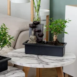 Bonsai met Buddha - Set van 2 - Bonsai - Hoogte 25-35cm - ⌀29cm