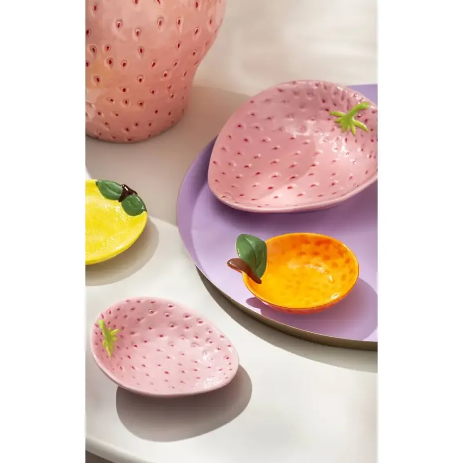 Bordje Aardbei - roze - aardewerk - 5,5x13,5x14 cm