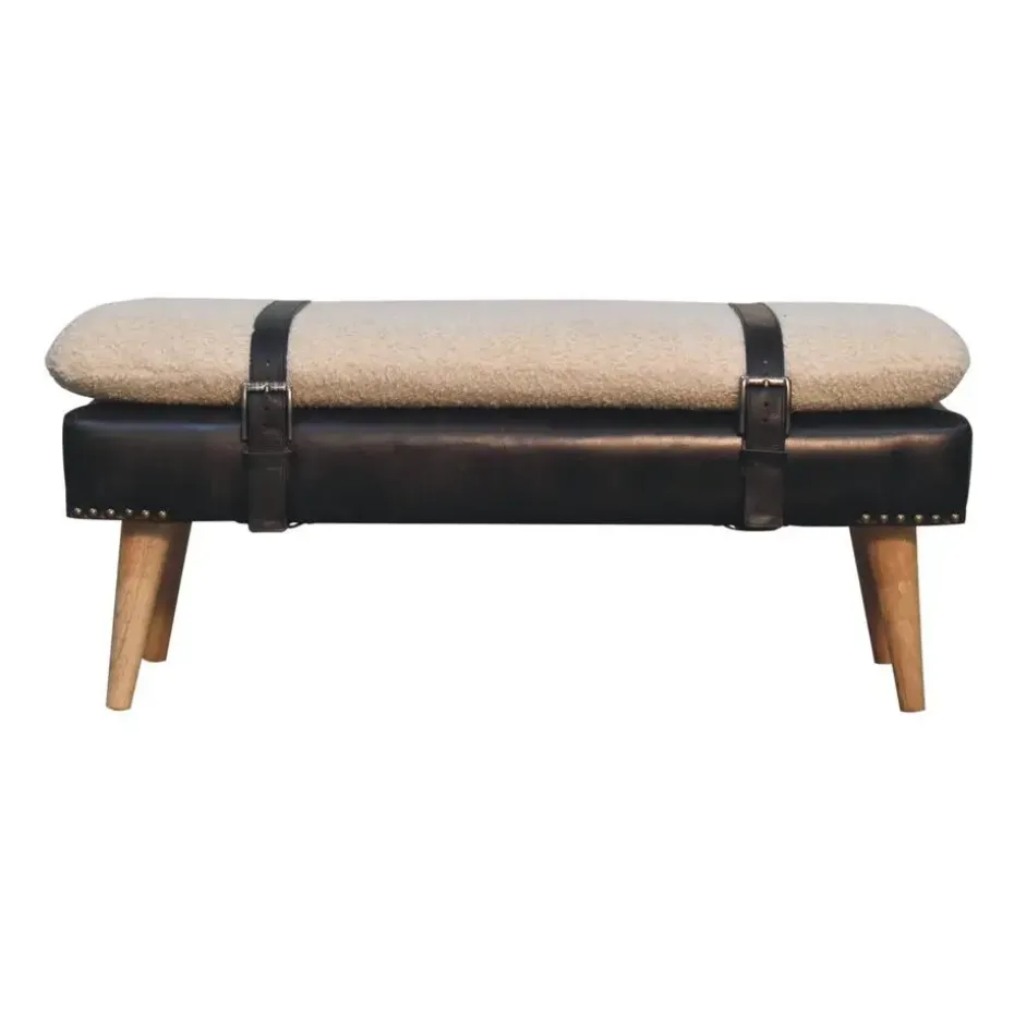 Bouclé Buffalo Hide Zwart Leren Bank, Bruin