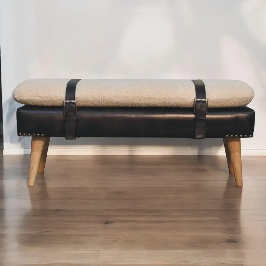 Bouclé Buffalo Hide Zwart Leren Bank, Bruin