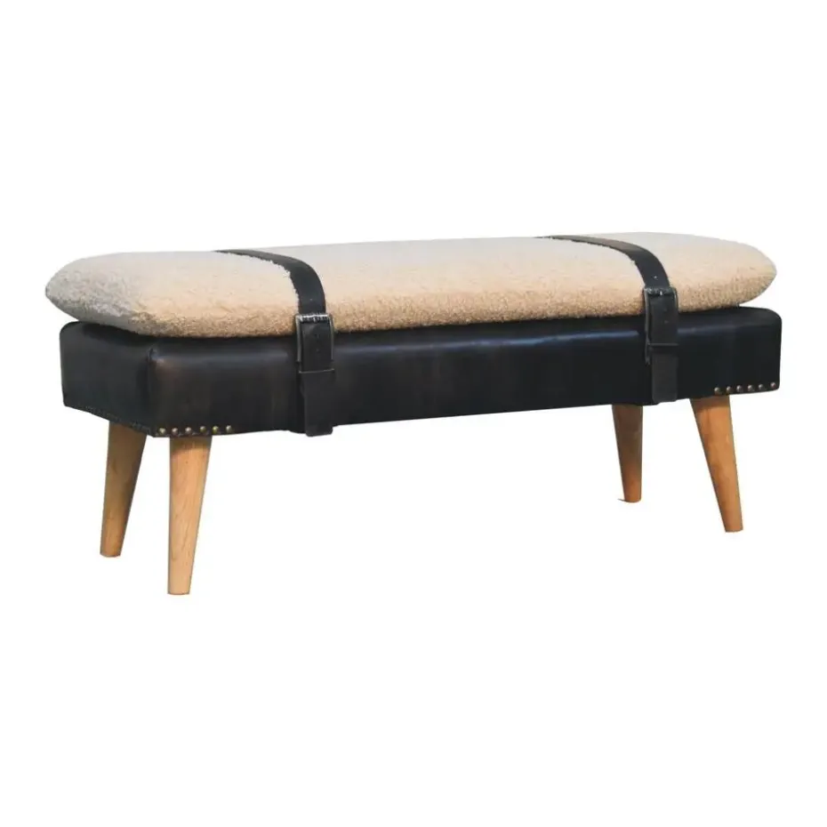 Bouclé Buffalo Hide Zwart Leren Bank, Bruin