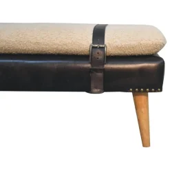 Bouclé Buffalo Hide Zwart Leren Bank, Bruin