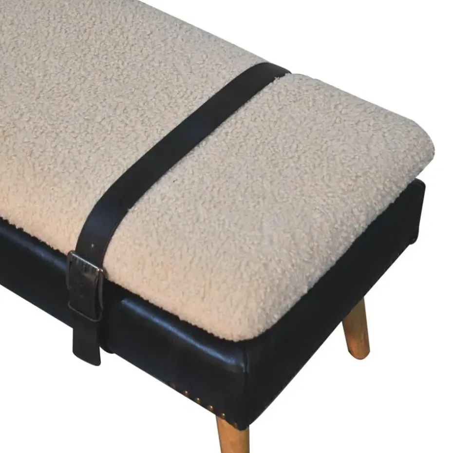 Bouclé Buffalo Hide Zwart Leren Bank, Bruin