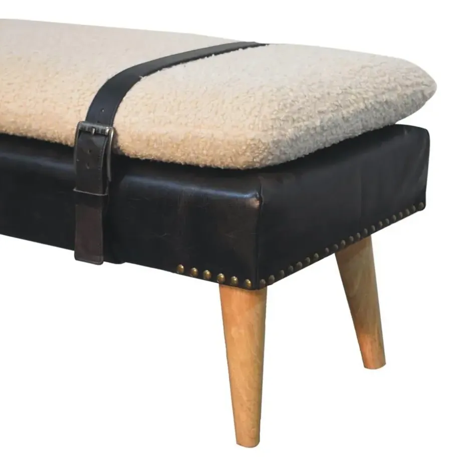 Bouclé Buffalo Hide Zwart Leren Bank, Bruin