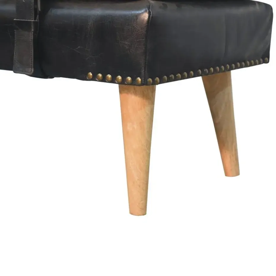 Bouclé Buffalo Hide Zwart Leren Bank, Bruin