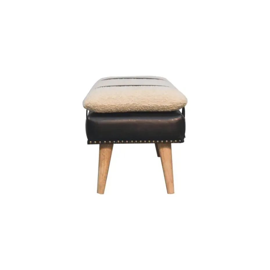 Bouclé Buffalo Hide Zwart Leren Bank, Bruin