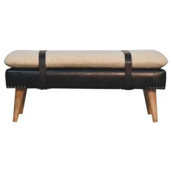 Bouclé Buffalo Hide Zwart Leren Bank, Bruin