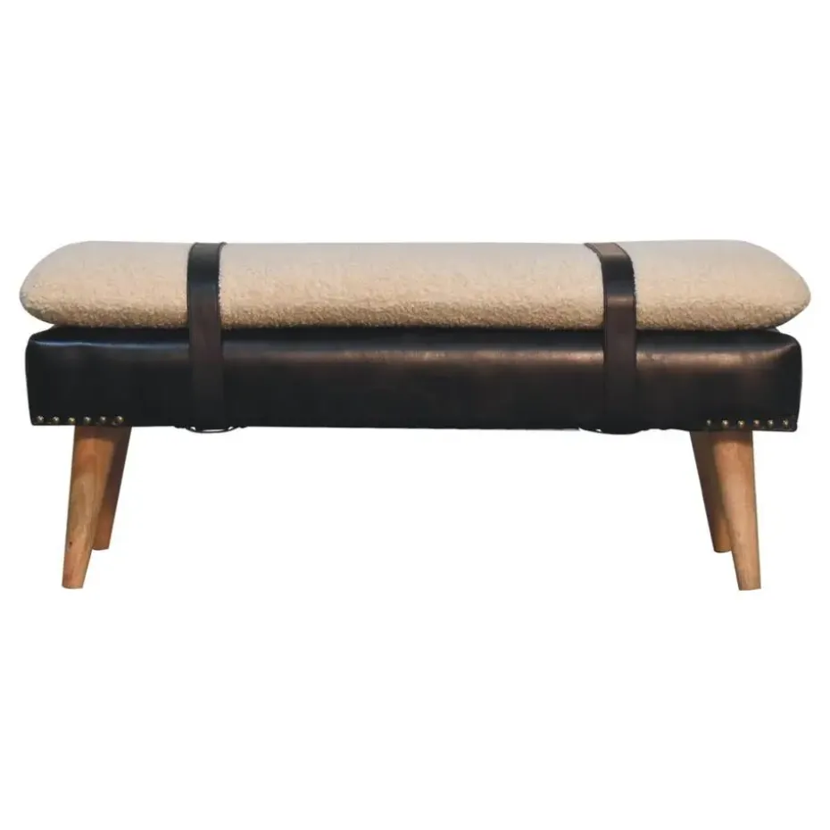 Bouclé Buffalo Hide Zwart Leren Bank, Bruin