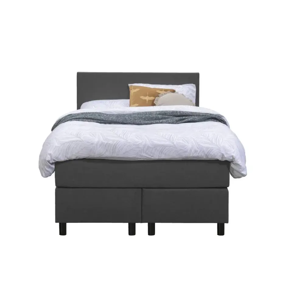 Boxspring Liv egaal - antraciet - 120x200 cm - ronde poot