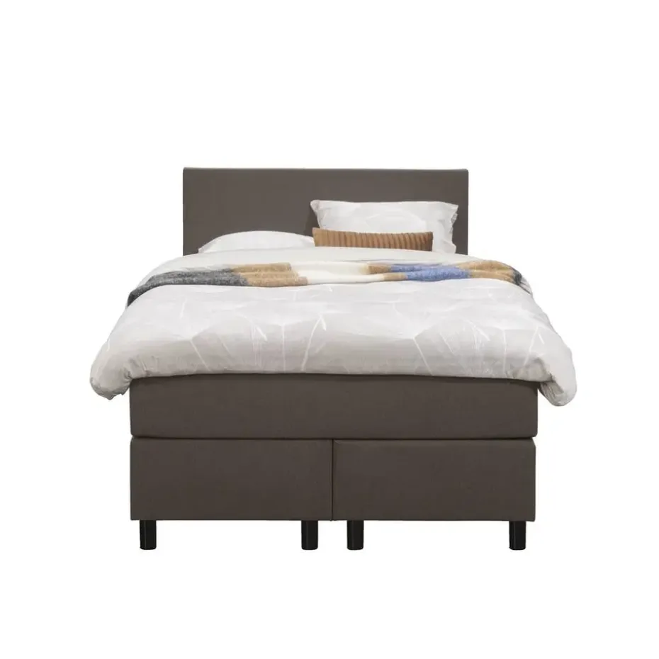 Boxspring Liv egaal - donkerbruin - 120x200 cm - ronde poot