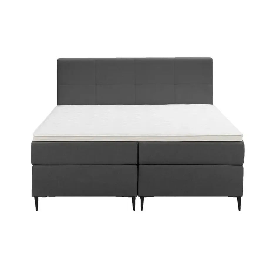 Boxspring Liv geblokt - antraciet - 160x200 cm - slanke poot