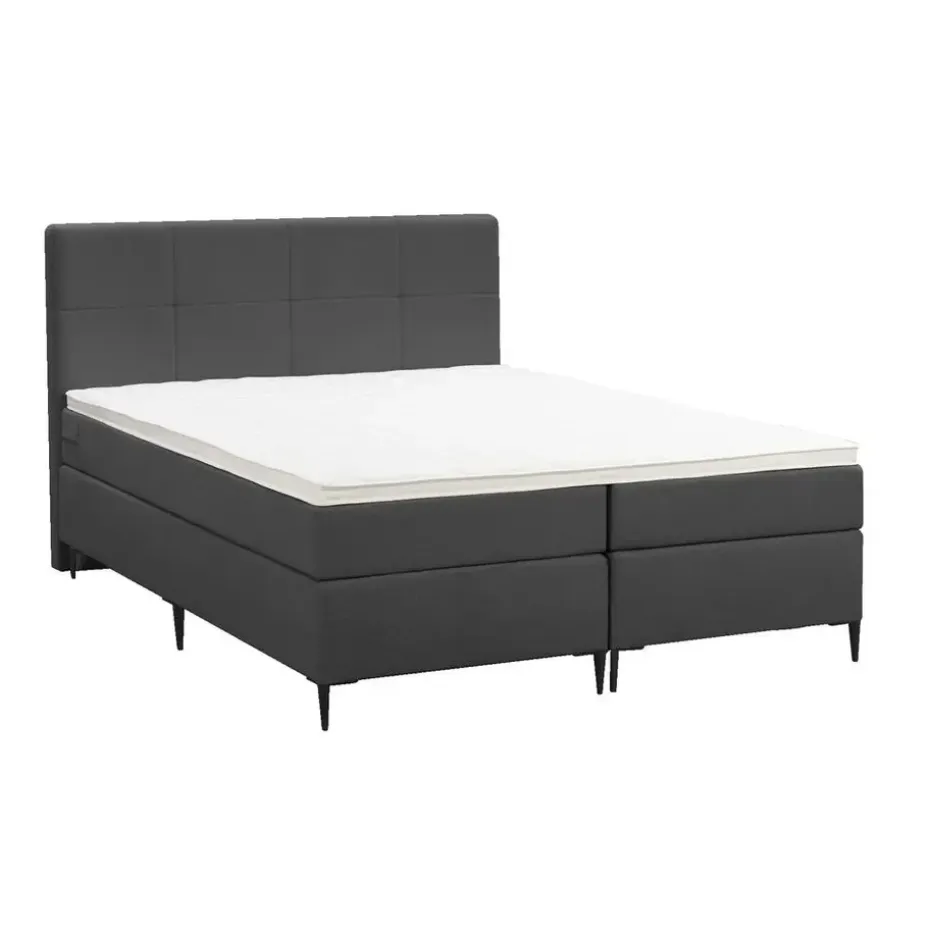 Boxspring Liv geblokt - antraciet - 160x200 cm - slanke poot