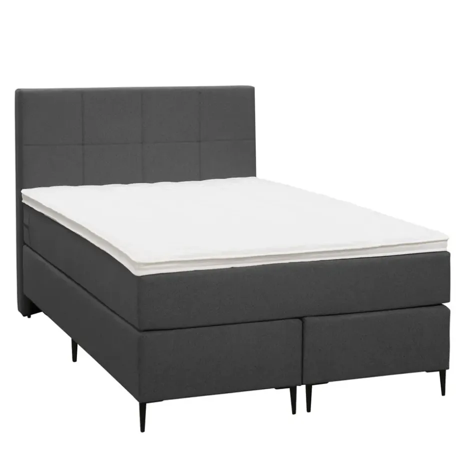 Boxspring Liv geblokt - antraciet - 120x200 cm - slanke poot