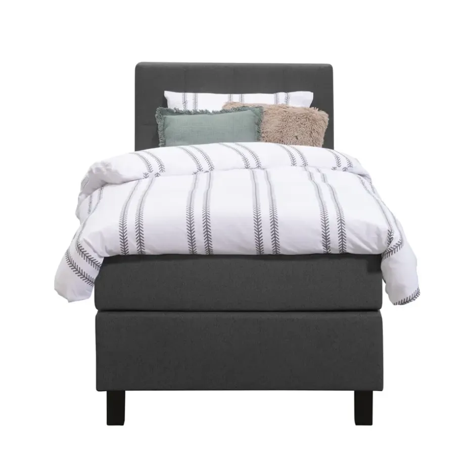 Boxspring Liv geblokt - antraciet - 90x200 cm - vierkante poot