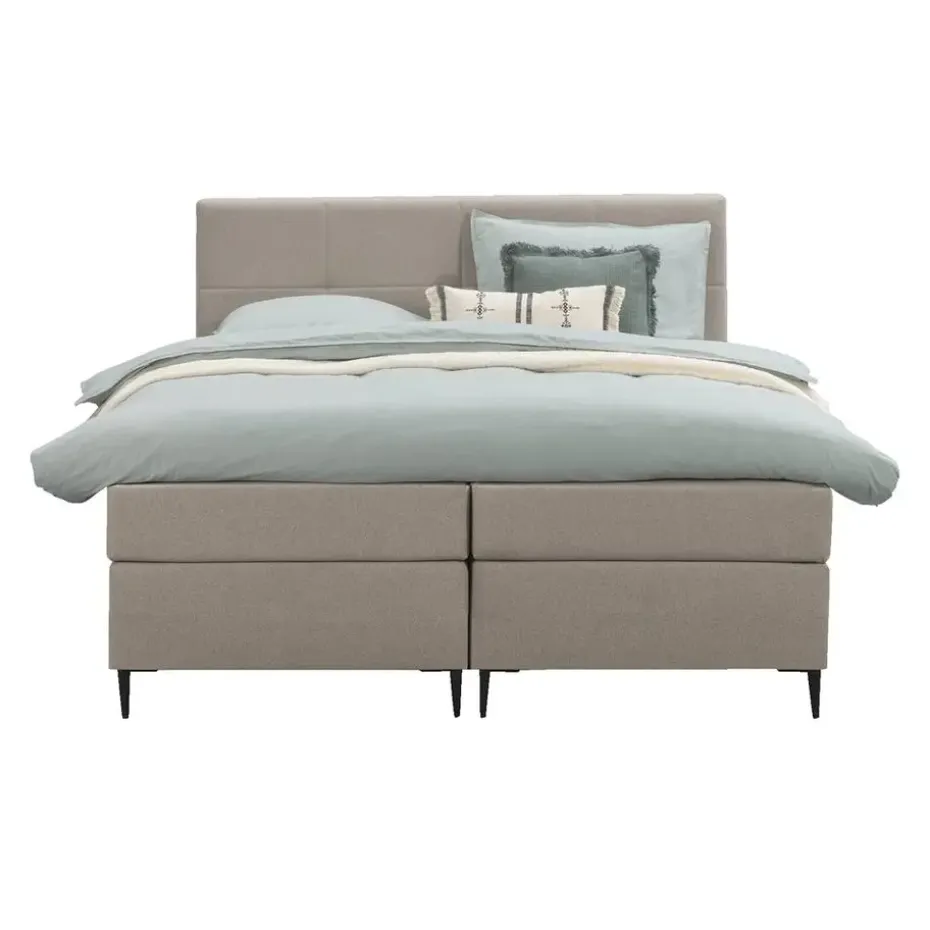 Boxspring Liv geblokt - beige - 180x200 cm - slanke poot