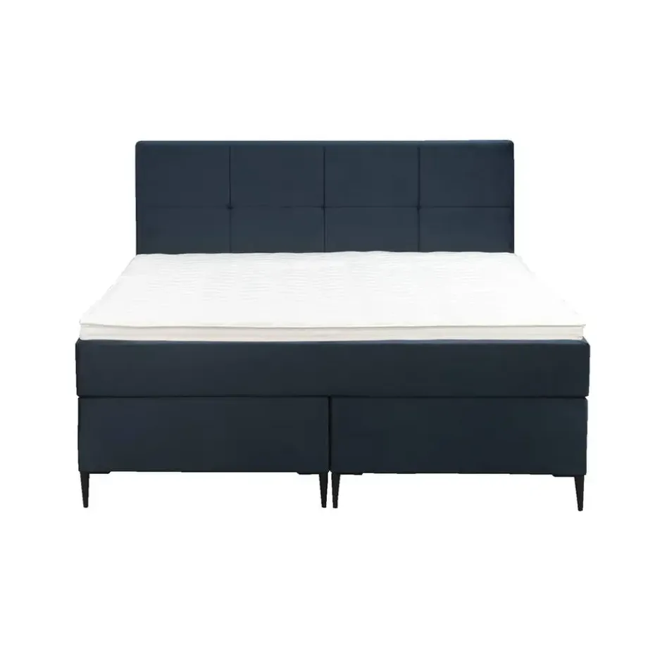 Boxspring Liv geblokt - blauw - 140x200 cm - slanke poot