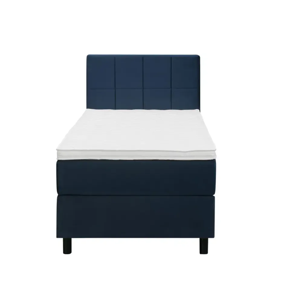 Boxspring Liv geblokt - blauw - 90x200 cm - ronde poot
