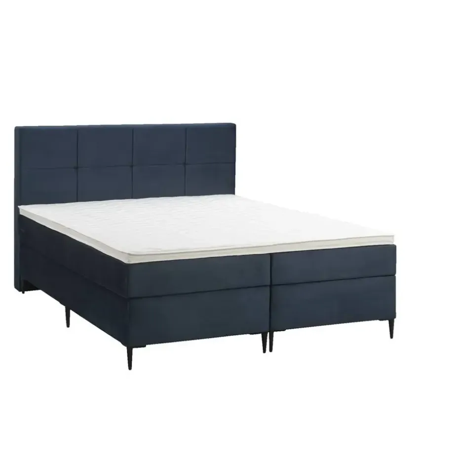 Boxspring Liv geblokt - blauw - 160x200 cm - slanke poot