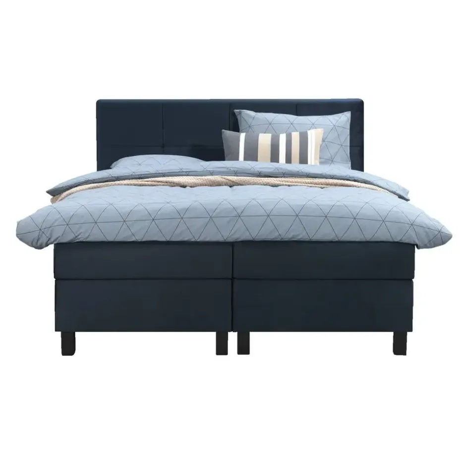 Boxspring Liv geblokt - blauw - 160x200 cm - vierkante poot