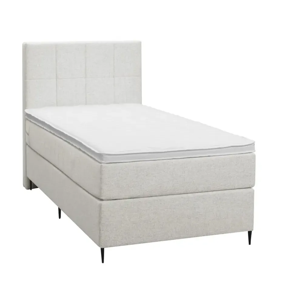 Boxspring Liv geblokt - ecru - 90x200 cm - slanke poot