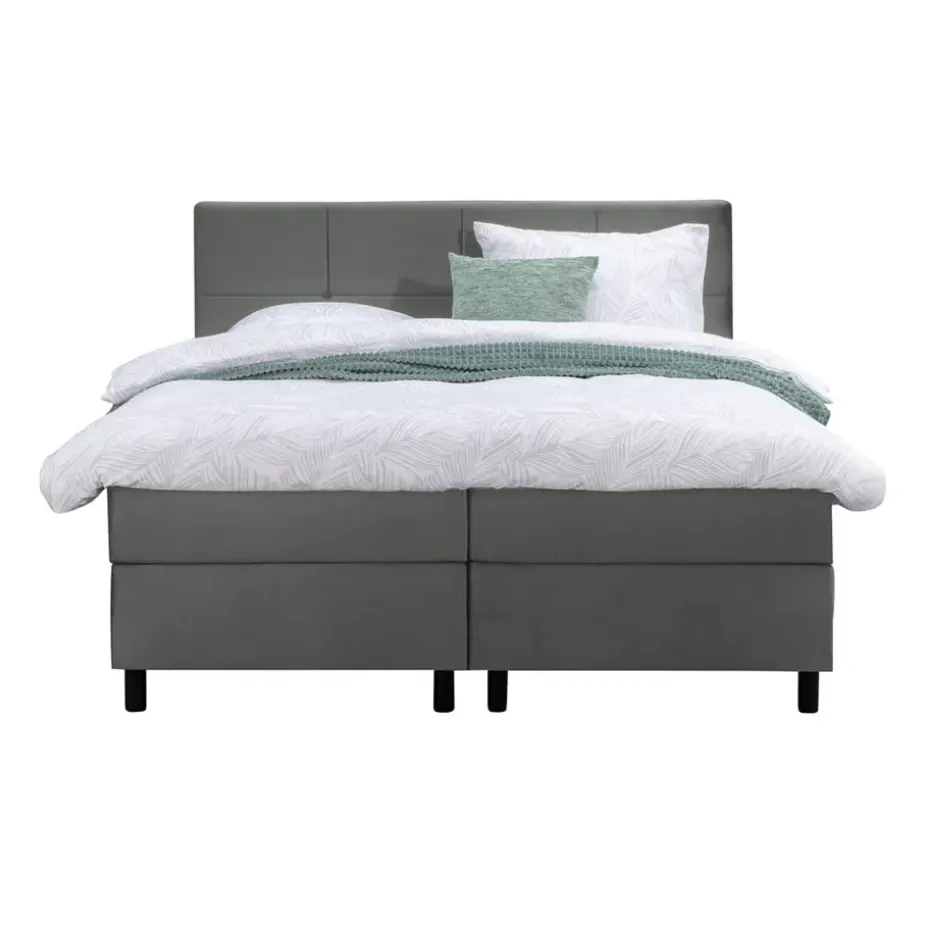 Boxspring Liv geblokt - grijs - 160x200 cm - ronde poot