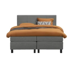 Boxspring Liv geblokt - lichtgrijs - 180x200 cm - vierkante poot
