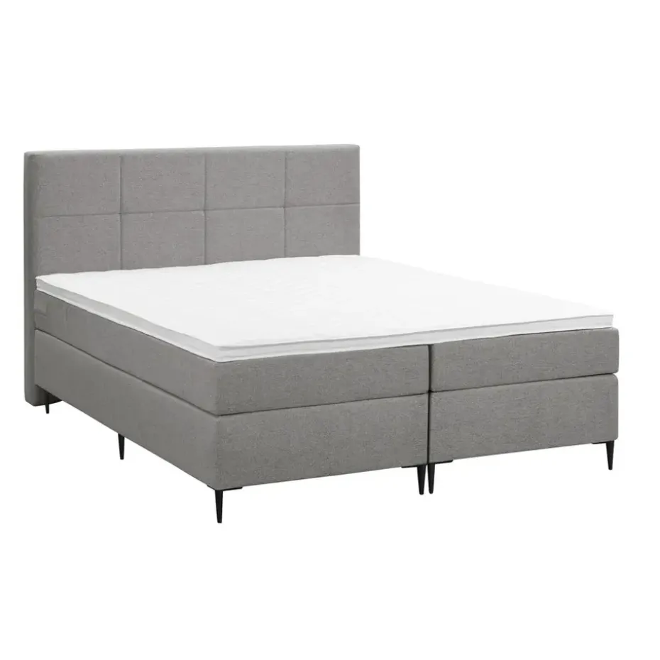 Boxspring Liv geblokt - lichtgrijs - 180x200 cm - slanke poot