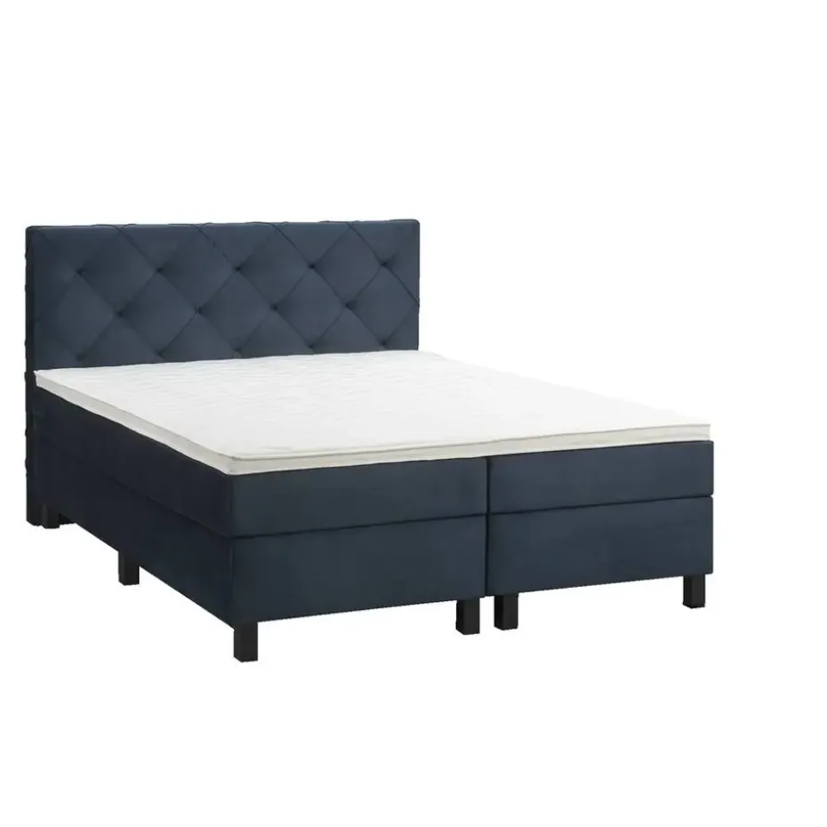 Boxspring Liv geruit - blauw - 160x200 cm - vierkante poot