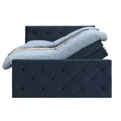 Boxspring met opbergruimte en voetbord Liv geruit - blauw - 180x200cm