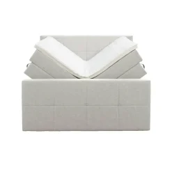 Boxspring met opbergruimte en voetbord Liv geblokt - ecru - 180x200cm