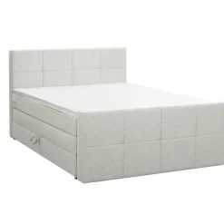 Boxspring met opbergruimte en voetbord Liv geblokt - ecru - 180x200cm