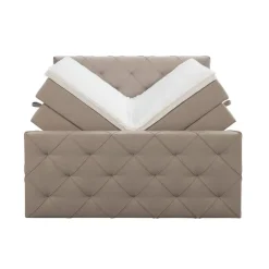 Boxspring met opbergruimte en voetbord Liv geruit - beige - 180x200cm