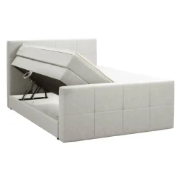 Boxspring met opbergruimte en voetbord Liv geblokt - ecru - 160x200cm